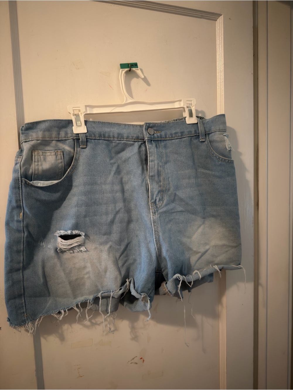 SHEIN Light Wash Distressed Denim Shorts